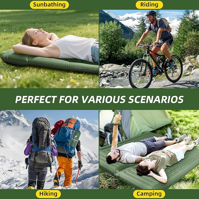 Sleeping Pad for Camping 32.68 Inch Extra Wide Inflatable Camping Mat with Pillow and Built-in Foot Pump Air Mattress 5.11 Inch Extra Thick for Tent (Army Green)