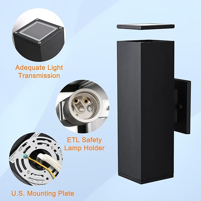 Outdoor Wall Lights 2 Pack Waterproof Exterior Lighting Fixtures Anti-Rust Outdside Light Fixture Black Aluminum Porch Lights for Garage House