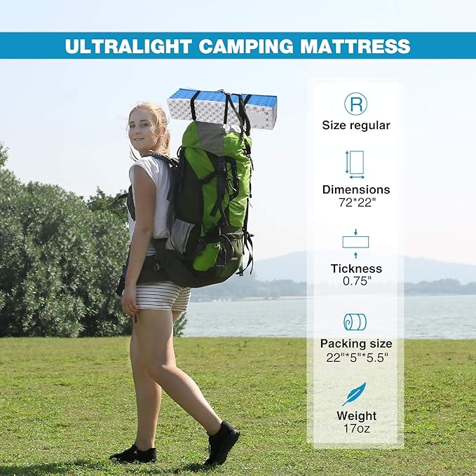 REDCAMP Foldable Foam Camping Pads for Sleeping Waterproof Closed Cell Foam Camping Sleeping Pad - Ultra-Lightweight for Hiking &amp Backpacking R-2.1 Insulated Royal Blue/Grey/Green/Brown/Khaki