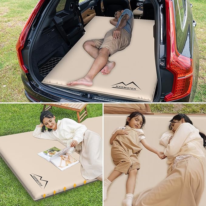 SUV Air Mattress Car Bed Camping Inflatable Car Camping Pad with Air Pump Ultrathick Memory Foam Camping Mattress 9.0 R-Value Insulated Sleeping Pad 2 Person Camp Mat for Hiking and Backpacking