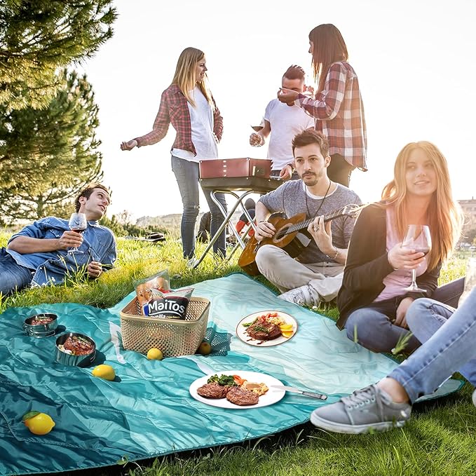 VILLEY Picnic Blanket 3-Layer Camping Blanket 52x75 Machine Washable Water Repellent and Sandproof Packable and Portable for Camping Travel Park Beach and Indoor Use