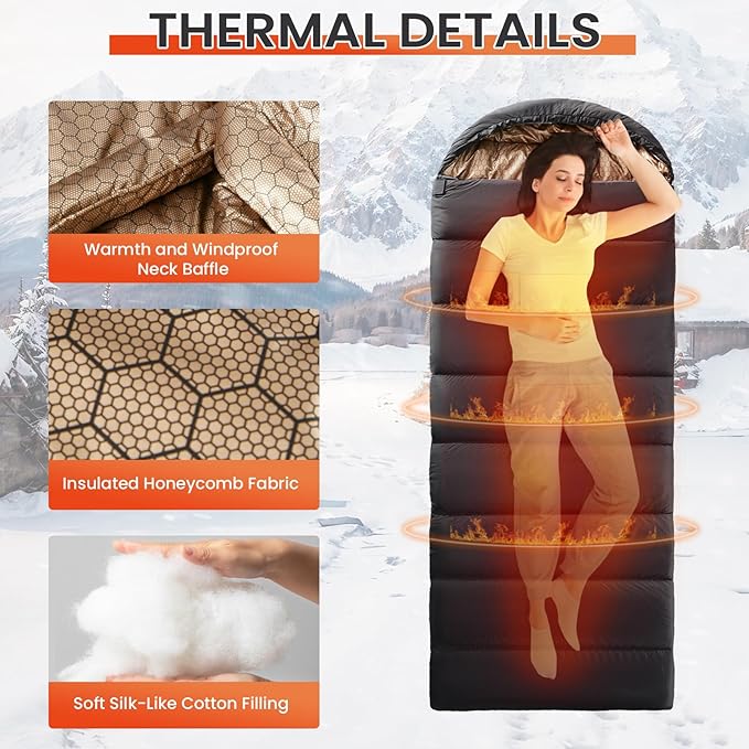 WILDROOTS Warm Sleeping Bags for Adults Backpacking Lightweight Cold Weather Sleeping Bag for Warm Camping Hiking Outdoor Travel Hunting with Compression Bags