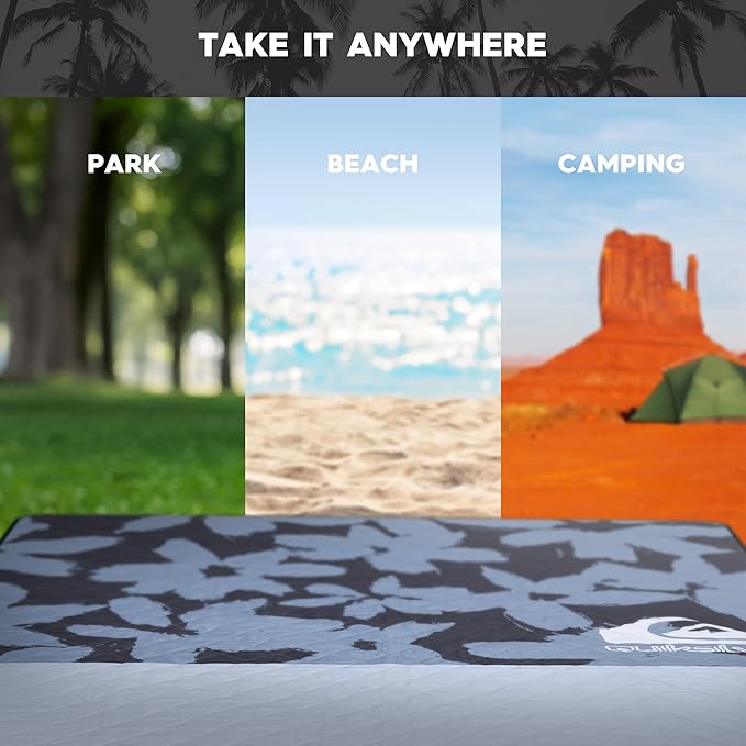 Quiksilver Sand-Free Beach Mat – Large Water-Resistant Outdoor Picnic Blanket Lightweight Foldable Mat for Beach Camping Park or Travel – Fits 4-6 People Quick-Dry Durable