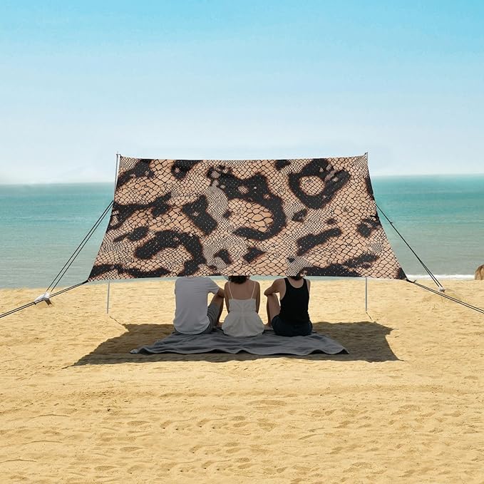 Beach Tent Sun Shelter Brown Snake Skin Lightweight &amp Easy Setup Beach Shade Canopy for Camping Fishing