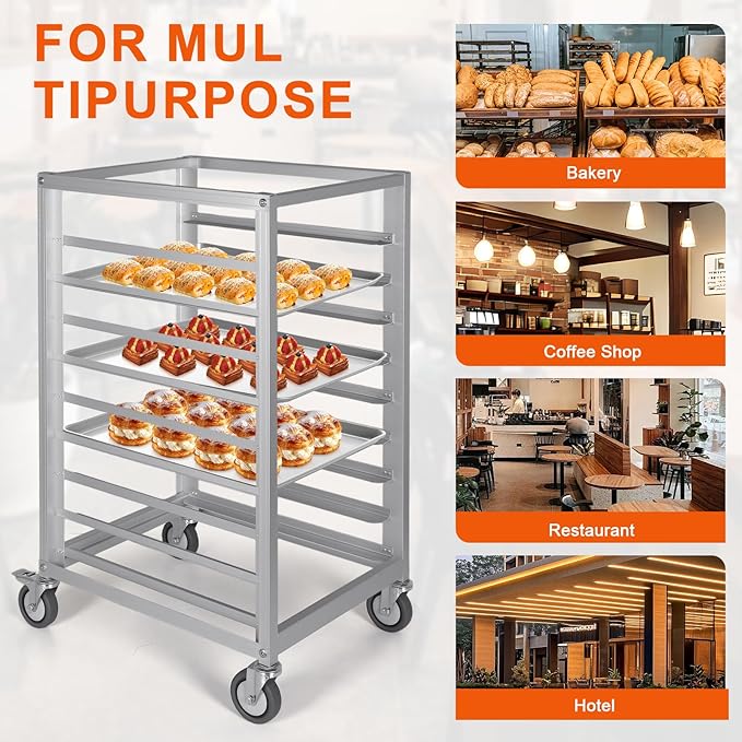 9 Tier 3 Inch Spacing Aluminium Home Commercial Kitchen Bakery Cooling Rack with Wheels Commercial Kitchen Bun Pan Sheet Pan Rack for Restaurant Cafeteria Pizzeria
