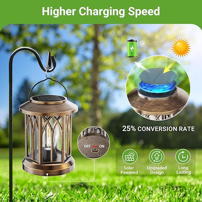 WdtPro Solar Lanterns Outdoor Lights 4 Pack Bright Lanterns Outdoor Waterproof with Clip Patio Decor Hanging Solar Lights for Outside Garden Yard Front Porch Table Decoration (Antique Copper)