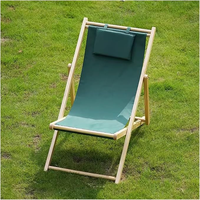 Outdoor Folding Camping Chair - Adjustable 4-Position Sling Breathable Canvas Bamboo Lounge Chair for Beach Deck Porch - Red Color One Size