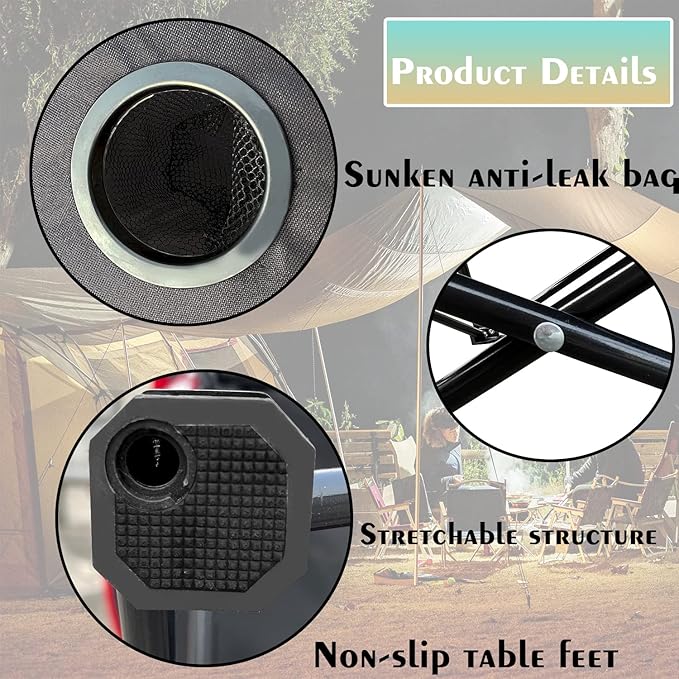 2 Tier Outdoor Camping Gear Foldable Camping Table with Carry Bag and 4 Cup HoldersLightweight Collapsible Canvas Table for Beach Picnic BBQCampfiresFishingHikingTailgating