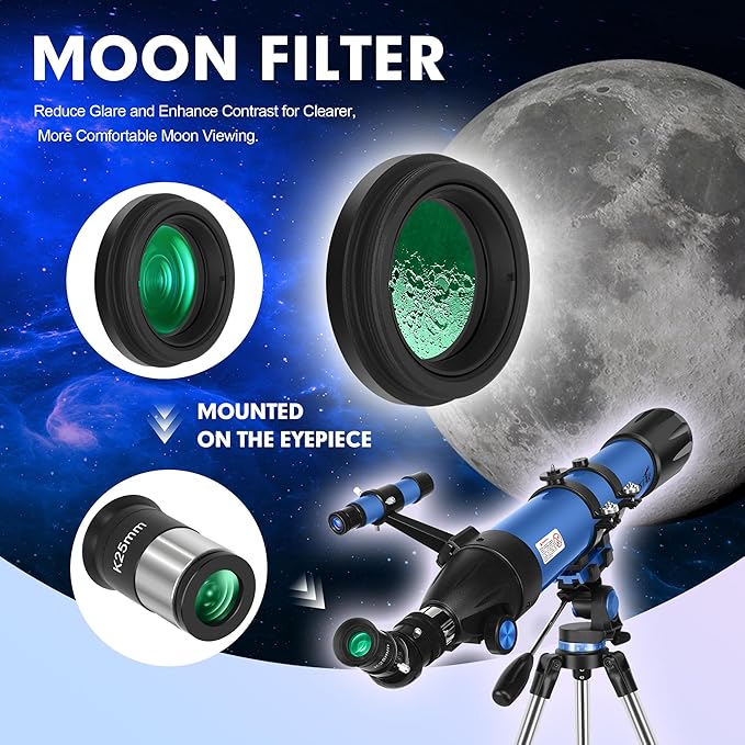 Telescope Telescope for Adults High Powered 90mm Aperture 800mm Professional Refractor Telescopes for Adults Astronomy Beginners with AZ Mount Stainless Tripod Carry Bag and Moon Filter