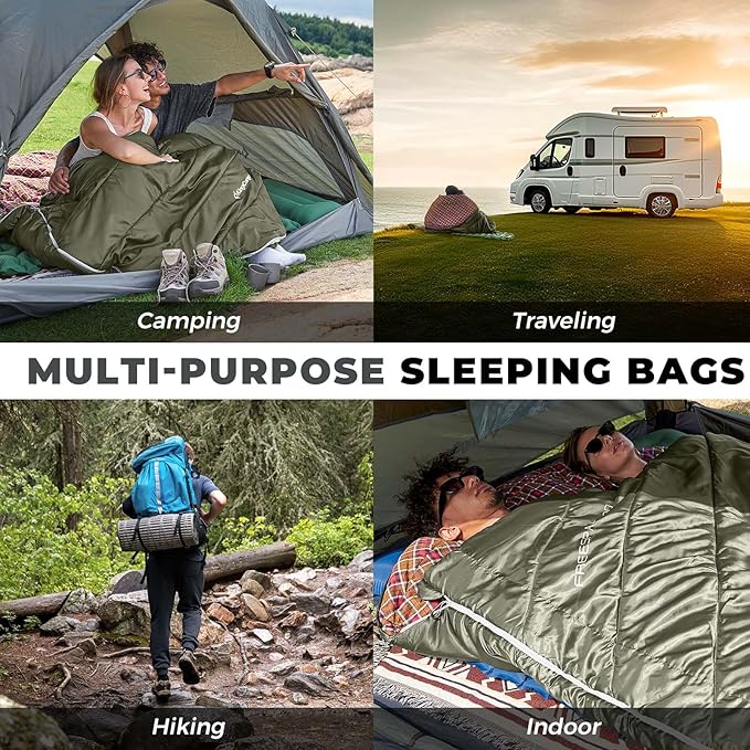 KingCamp Double Sleeping Bag for Adults Queen Size 2 Person XXL Flannel Sleeping Bag Waterproof Lightweight Flannel Quilt with 2 Pillows Perfect for Couples Family Camping Hiking