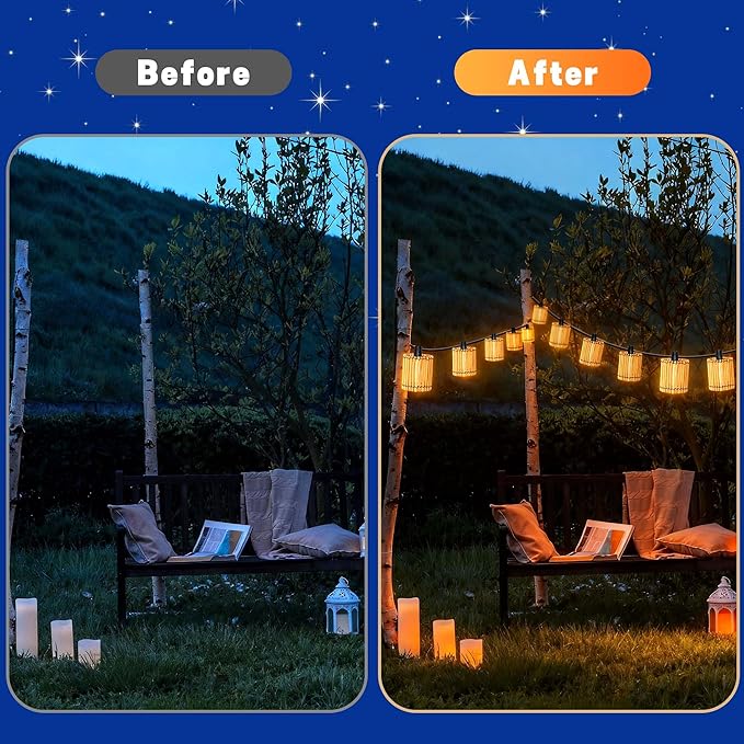 Decorative Plug in String Lights Outdoor Rattan Lamps 20.5FT 10 LED G40 Bulb Waterproof Hanging Lantern for Patio Yard Deck Garden - Indoor/Outdoor Use