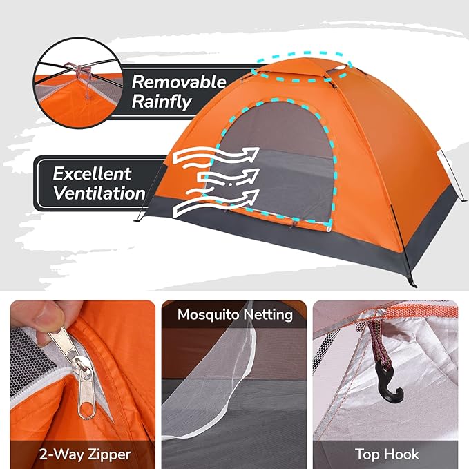 Outvita Camping Dome Tent 1-4 Person Waterproof Windproof Easy Setup Spacious Family Tents with Carry Bag &amp Rain Fly for Hiking Backpacking Traveling Glamping Beach