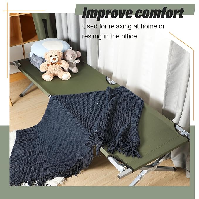 Geetery 2 Pcs Folding Camping Cot Bed with Carry Bag Portable Tent Twin Cot Army Military 529 lbs Outdoor Sleeping Travel Camping(Army Green)