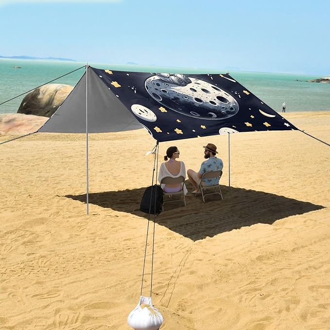 Lonely Astronaut on The Moon Camping Sun Shelter Beach Tent Portable Beach Sun Shade Outdoor Canopy for Camping Trips Fishing Picnic