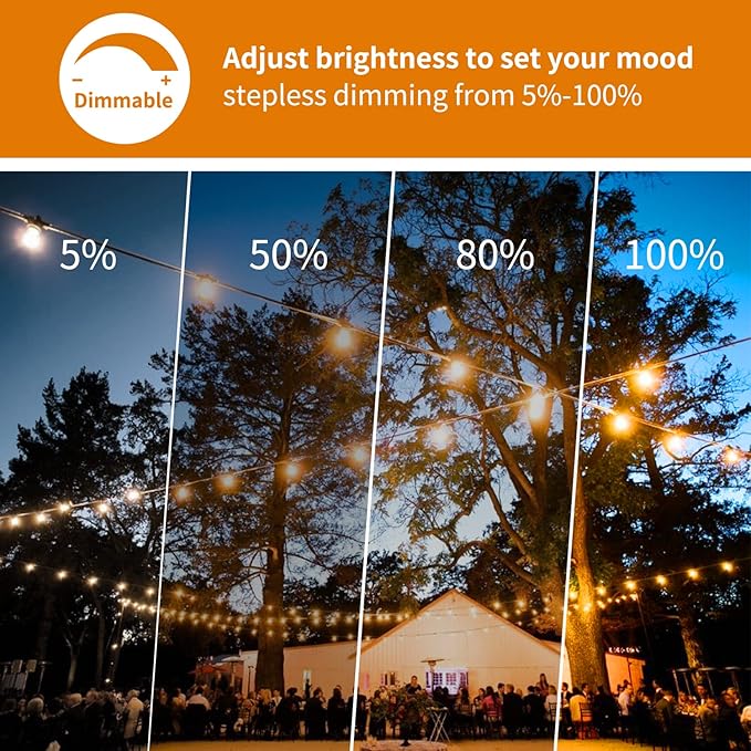 RTTY Solar String Lights Outdoor Waterpoof 50ft with 25pcs Dimmable Shatterproof ST38 Vintage BulbRemote Solar Powered BistroCafe &amp Patio Lights