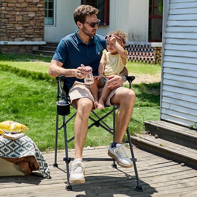 EVER ADVANCED Tall Camping Directors Chair with Cup Holder 31 Bar Height Folding Chair for Camping Sports with Carry Bag Mesh Pockets and Footrest Heavy Duty 300 lbs Black
