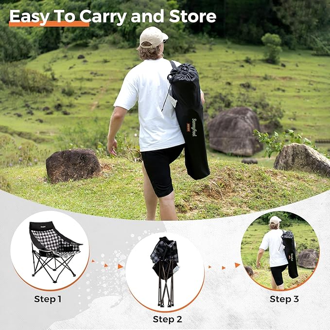 SUNNYFEEL Heavy Duty Camping Chairs for Adults Portable Oversized Folding Chair with Side Pockets &amp Cup Holde for FishingTripPicnicLawnConcert Outdoor Carry Bag Included