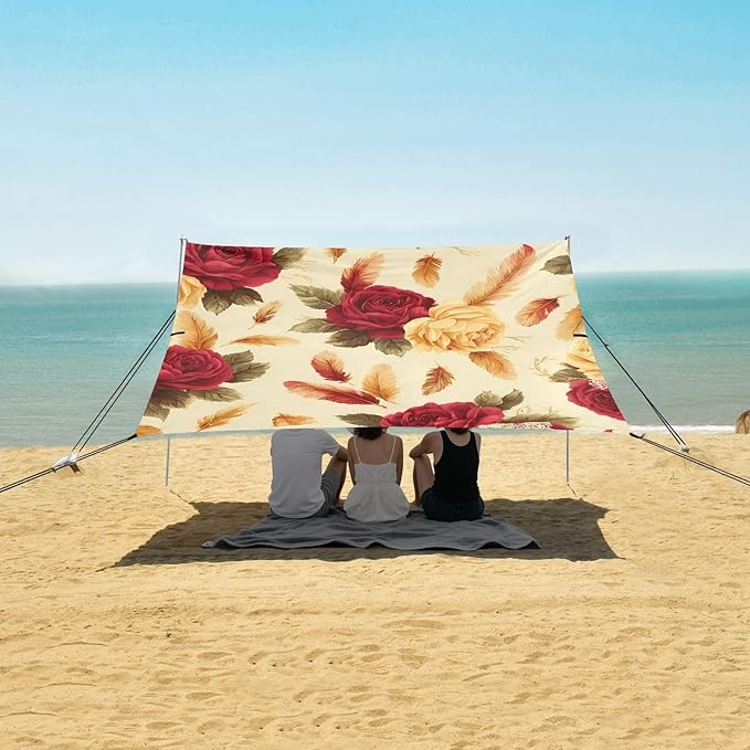 Beach Tent Sun Shelter Rose Feather Lightweight &amp Easy Setup Beach Shade Canopy for Camping Fishing