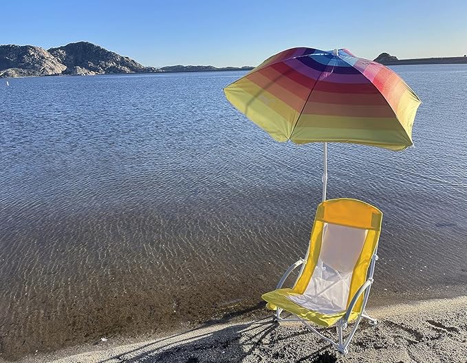 Beach Chair Beach Folding Chair for Adults Camping Chair High Back with Umbrella and Cooler Bag Huge Shade Portable &amp Lightweight for Beach Outdoor Camping (1 Fresh Banana Yellow)