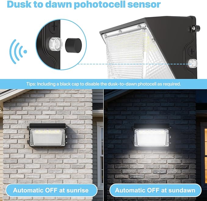 HYPERLITE LED Wall Pack Light: 150W Security Wall Lights with Dusk-to-Dawn Photocell - 5000K 120V LED Wall Lights 2Packs for Paito Yard Shop Warehouse Barn Factory UL Listed