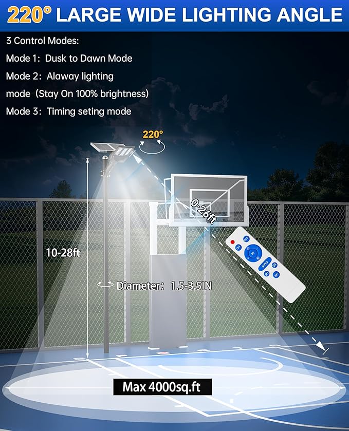 JAYNLT Y-11000W Solar Street Lights Outdoor850000LM 6500K High Powered Commercial Parking Lot Lights Dusk to Dawn Waterproof Solar Security Flood Lights for Driveways Basketball Courts