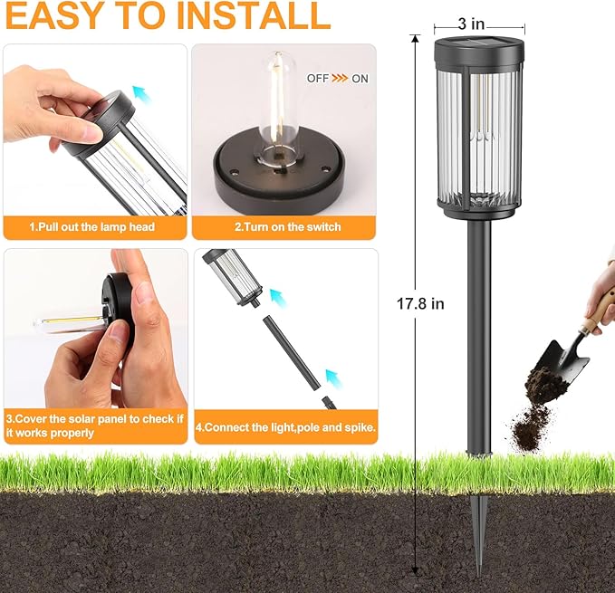 EXCMARK 12 Pack Outdoor Solar Lights Waterproof for Yard Garden Walkway Pathway Lawn Decorative Contemporary Landscape Lighting. (Warm White Light 12)