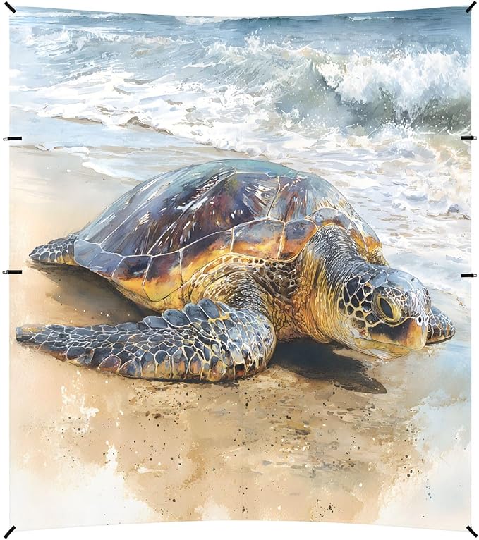 ALAZA Watercolor Seaturtle on Beach Beach Tent Sun Shelter UPF50+ Protection Beach Shade Canopy w/ 4 Sandbags for Outdoor Camping Fishing Backyard Fun Picnic 10x9 ft