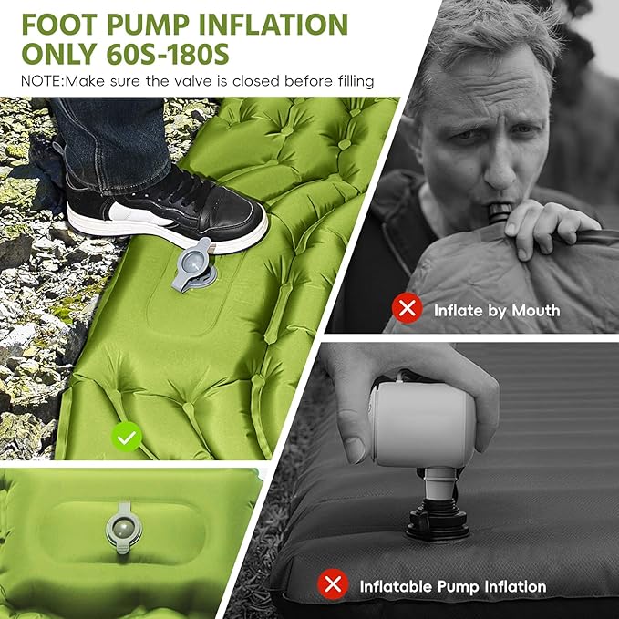 Double Sleeping Pad for Camping Self Inflating 4 Extra Thick Camping Sleeping Pad for 2 Person with Pillow Built-in Foot Pump Portable Sleeping Mat for Backpacking Hiking Travel Tent