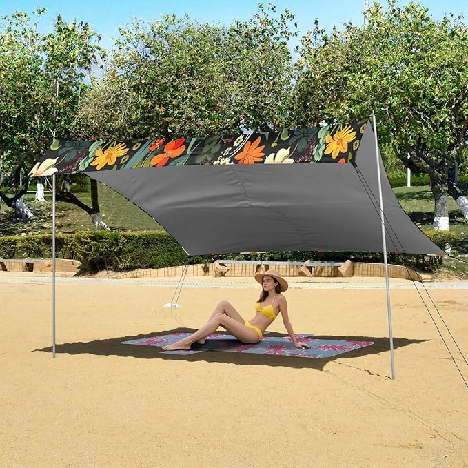 Horses in Flower Beach Tent Sun Shelter 9.2' x 10.5' Beach Canopy with 4 Sandbags 4 Stability Poles Sand Shovels - Tent Canopy for Beach Camping Fishing Picnics
