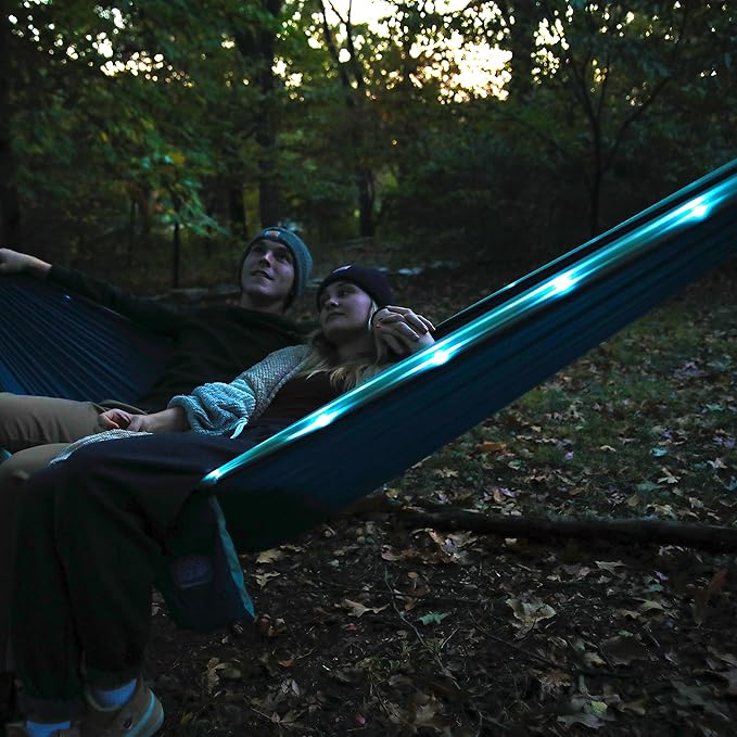 Equip Outdoors Portable Camping Illuminated Hammock Hanging Kit Included Two Person Light Up Hammock Blue 124'' L x 77'' W (99554)