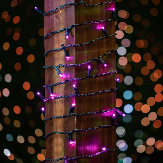 Novelty Lights 25ft 50 LED Pink Christmas Lights Outdoor/Indoor 6 Spacing Green Wire String Lights for Festive Xmas Lighting IP55 UL Listed Dimmable Connectable