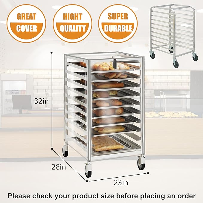 Commercial Bread Rack Cover - 10 Tier Sheet Pan Rack Cover with Zipper 23 W x 28 D x 32 H Clear PVC Waterproof