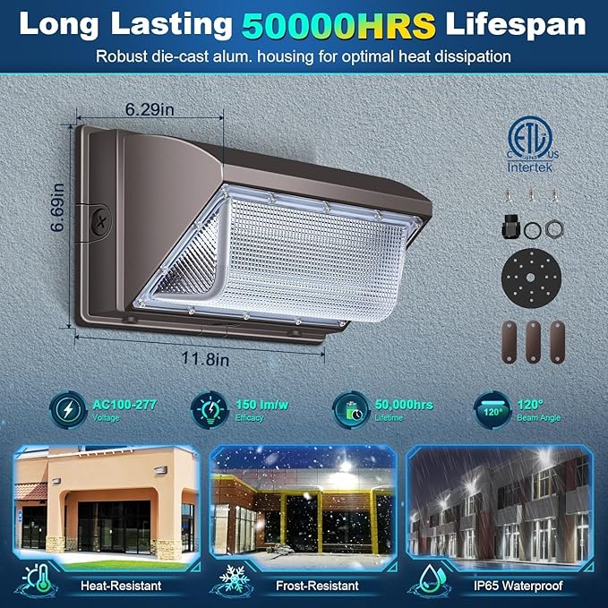 ledmo LED Wall Pack Light with Photocell 120W Dusk to Dawn Outdoor Commercial Security Lighting 5000K IP65 Waterproof 15840LM 6 Pack