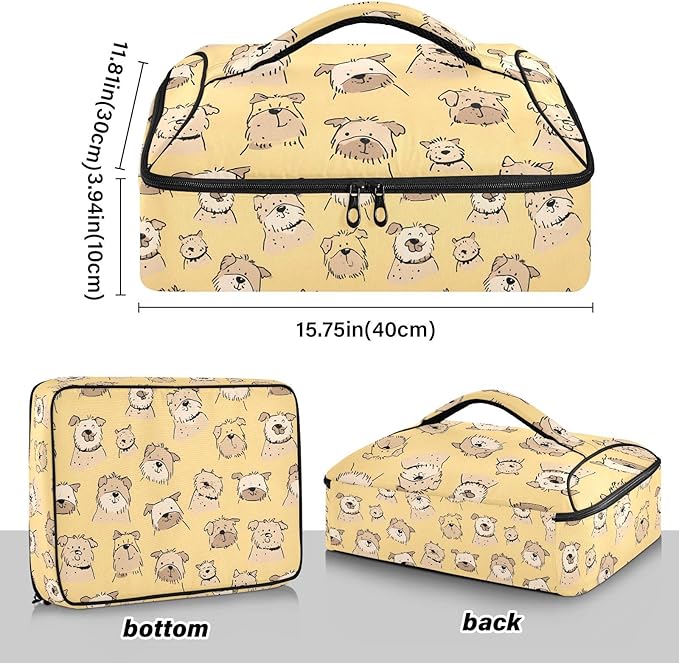 Casserole Carrier Lovely Cute Dogs PatternInsulated Casserole Carrier for Hot or Cold Food Thermal Lunch Tote for Potluck Parties Picnic Beach Fits 9 x 13 Inches Baking Dish