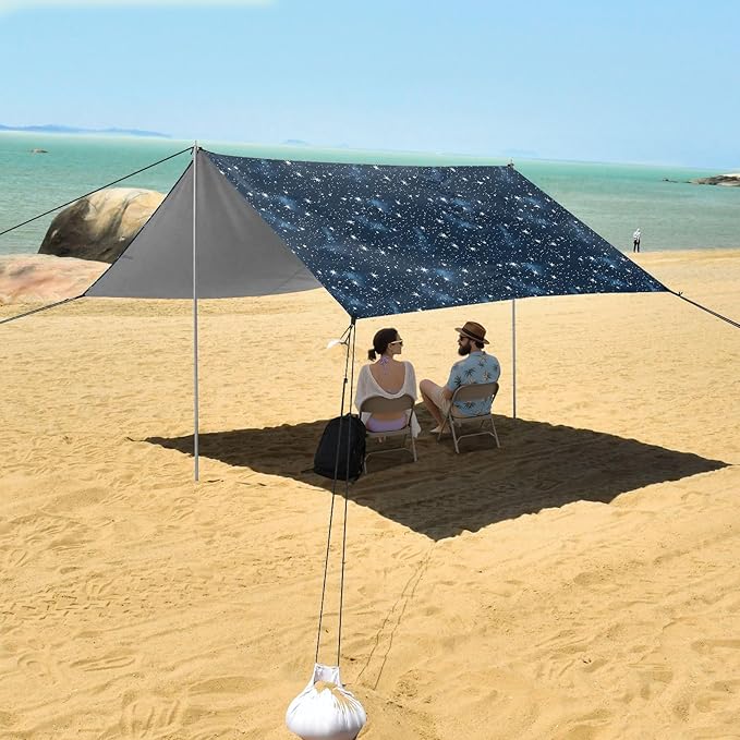 ALAZA Star Starry Sky Beach Tent Sun Shelter UPF50+ Protection Beach Shade Canopy w/ 4 Sandbags for Outdoor Camping Fishing Backyard Fun Picnic 10x9 ft