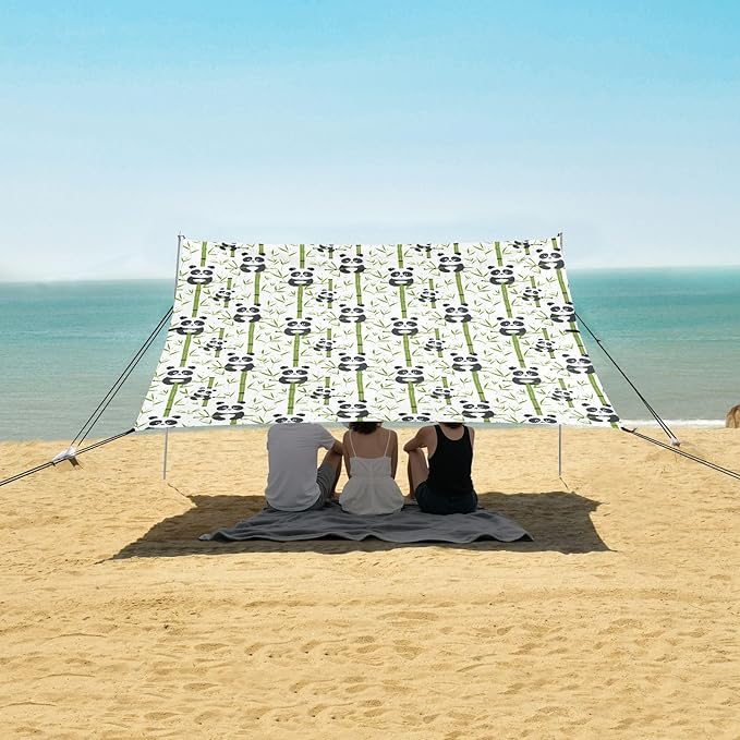 ALAZA Cute Panda Animal Kawaii Beach Tent Sun Shelter UPF50+ Protection Beach Shade Canopy w/ 4 Sandbags for Outdoor Camping Fishing Backyard Fun Picnic 10x9 ft