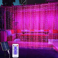 300LED Solar Curtain Lights - Outdoor Indoor Waterproof Fairy String Lights Twinkle 8 Modes Christmas Decoration for Home Garden Patio Wedding Party (Pink)
