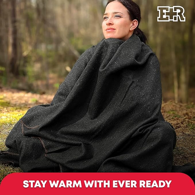 Ever Ready First Aid Military Wool Blanket 80% Wool - Warm Washable Perfect for Outdoors Camping Picnics Travel Car &amp Bushcraft Emergency Blanket 96 x 66 5 lbs. - Grey – Twin Size