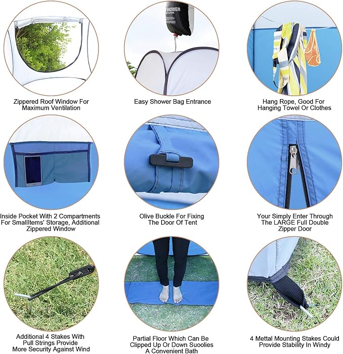 Leader Accessories Pop Up Shower Tent Dressing Changing Room Privacy Portable Camping Shelters 4' x 4' x 78 H Extra-Large Space