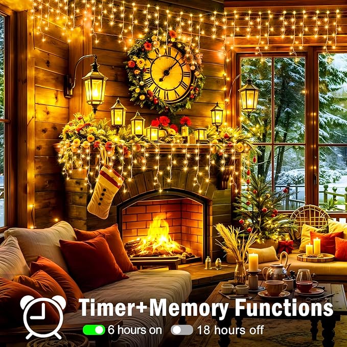 XURISEN 66ft Christmas Lights Decorations Outdoor 640 LED 8 Modes Curtain Fairy Lights with 120 DropsPlug in Waterproof Timer Memory Function for Christmas Holiday Wedding Party Decor(Warm White)