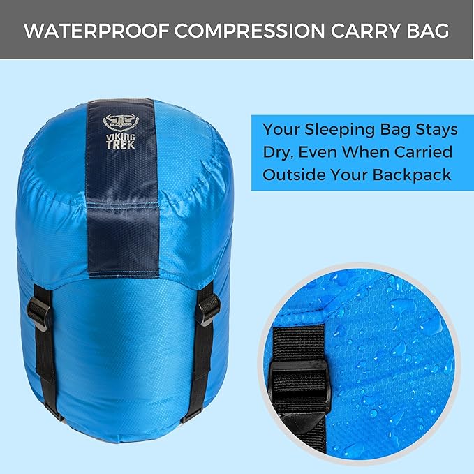 Viking Trek 350x Lightweight Adult Sleeping Bag – Warm &amp Breathable Compact Camping Gear for Hiking and Backpacking - Camping Essentials - Includes 100% Waterproof Stuff Sack