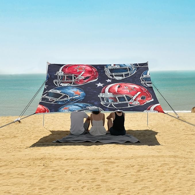 Pattern Football Helmet Pattern Camping Sun Shelter Beach Tent Portable Beach Sun Shade Outdoor Canopy for Camping Trips Fishing Picnic
