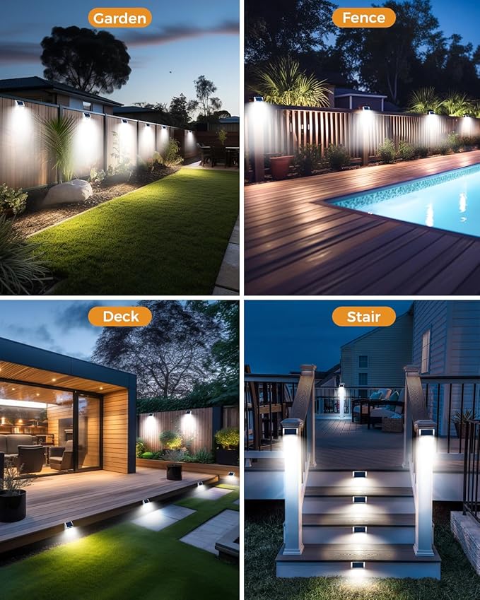 Vighrep 12-Pack Solar Motion Lights - Outdoor Brushed Nickel Bright Cold White Waterproof LED Fence Lights Wireless for Wall Yard Steps Stairs Garden