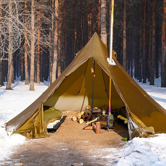 Tipi Tent Camping Hot Tent Rheum Nobile Lightweight Teepee Waterproof with Stove Jack for 2-4 Person Hiking Hunting Backpacking