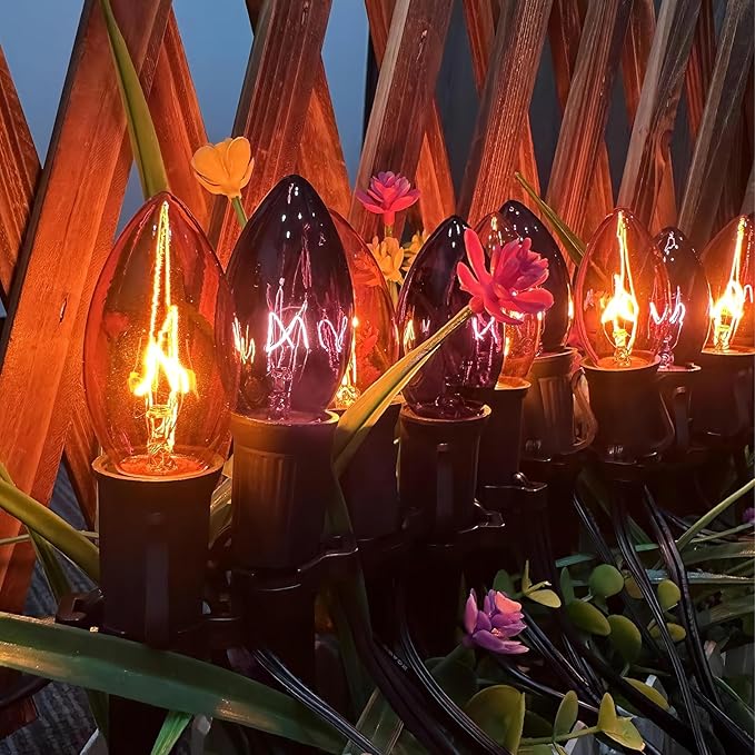 Halloween Pathway Lights Outdoor10 Pack Halloween Party Decor Stake Lights with C9 Clear Black&ampOrange Bulbs19.5Ft Extendable Waterproof Walkway Lights for Yard Porch Lawn Garden