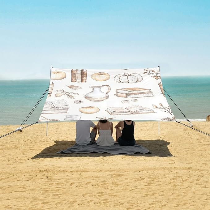 Books and Cute Cozy Things Camping Sun Shelter Beach Tent Portable Beach Sun Shade Outdoor Canopy for Camping Trips Fishing Picnic