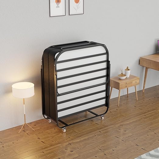 Spring Coil 16-Inch Rollaway Folding Cot Bed with 5 Memory Foam Mattresses Sturdy Metal Folding Frame Fully Assembled Great for Adults and Kids Twin White