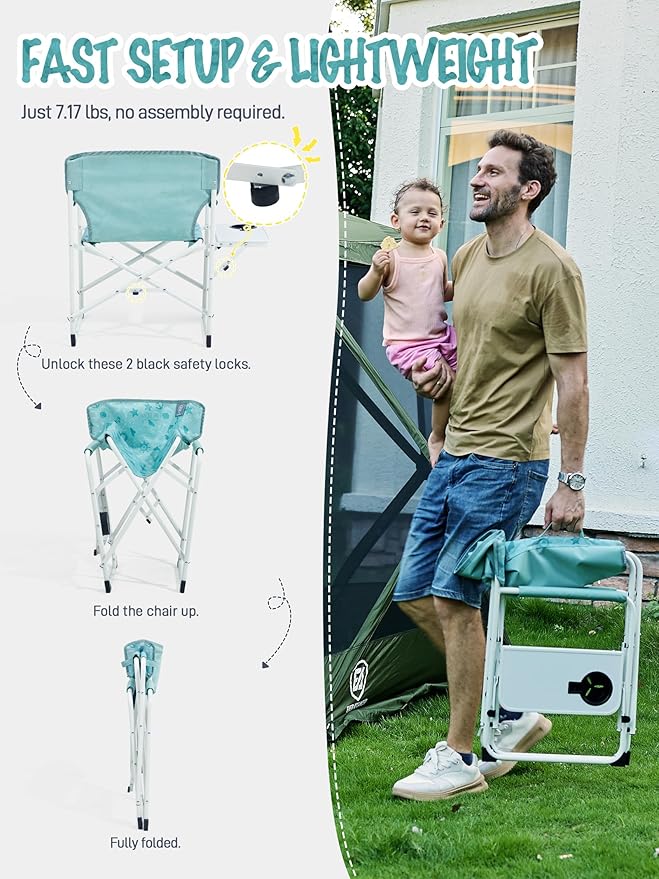 EVER ADVANCED Kids Directors Chair with Side table for Camping RV &amp Sports Padded Kid Outdoor Seat with Safety Lock Lightweight Portable Camp Chairs for Beach Balcony Patio Supports 150lbs G