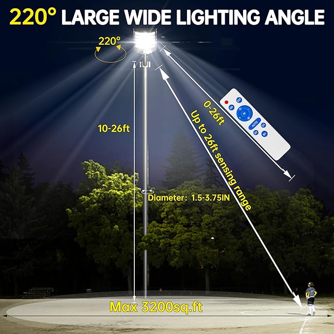 JAYNLT Y-5200W Solar Street Lights Outdoor520000LM 6500K Commercial Parking Lot Lights Dusk to Dawn Waterproof Solar Security Flood Lamps with Motion Sensor and Remote for Yard Garage Driveway
