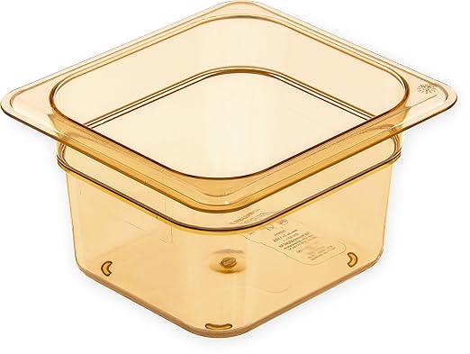 Carlisle FoodService Products StorPlus High-Heat 1/6-Size Food Pan 4 Deep Food Storage Container with 1.7 Quart Capacity High Heat Plastic 1/6 Size Amber (Pack of 6)